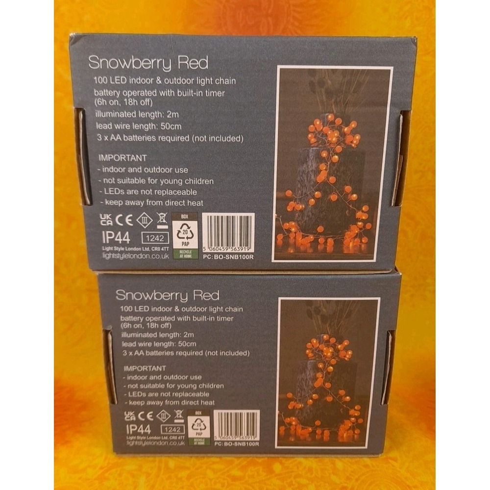 Set Of 2 Red Snowberry 100 LED Battery Operated Light Chain With Built In Timer - Picture 3 of 7